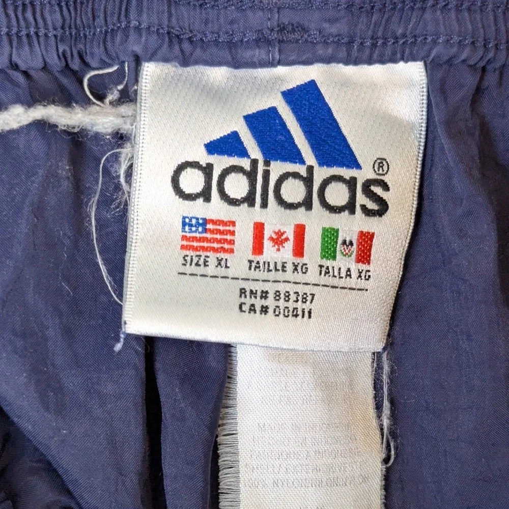 Adidas Vintage Track Pants Navy Blue White Stripe Nylon Windbreaker Mens XL
